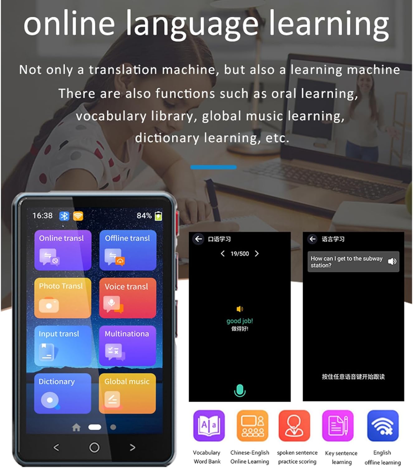 Antemergator Multifunctional, cu panou Educational si Telecomanda cu melodii, Masuta interactiva detasabila, 2 in 1 cu Sunete si Lumini, Albastru