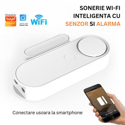 Senzor Inteligent Wireless Pentru Usa, Fereastra, Antifurt, Compatibilitate Aplicatie Tuya si Smart Life, Sistem de alarma VisionHub® pentru casa cu Control la Distanta, Voice Control, Notificari Alarme prin Aplicatie, Alb
