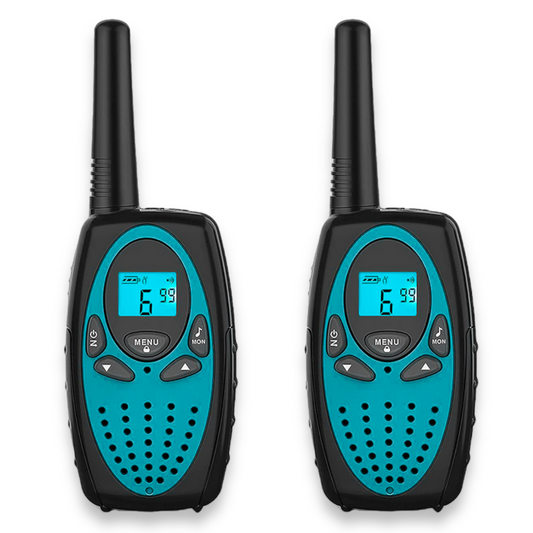 Set 2 statii Walkie Talkie Copii si Adulti, VisionHub®, cu Raza Lunga de Actiune, Vox, Blocare taste, Sunet clar, Statie radio camping, drumetii, excursii, Albastru