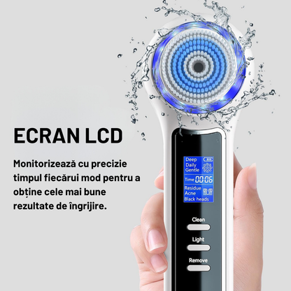 Aparat Profesional pentru Indepartarea punctelor Negre VisionHub®, Perie electrica de curatare faciala 5in1, Afisaj LCD, 3 niveluri de putere, 4 sonde de aspiratie, Indepartarea porilor, Anti-rid, Exfoliere, Demachiant facial, IPX7 Impermeabil