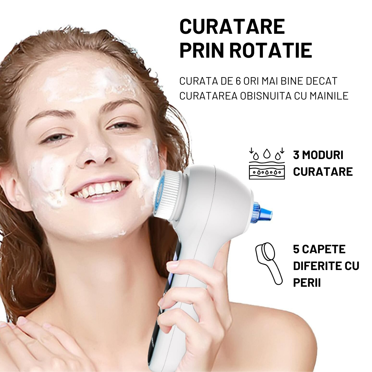 Aparat Profesional pentru Indepartarea punctelor Negre VisionHub®, Perie electrica de curatare faciala 5in1, Afisaj LCD, 3 niveluri de putere, 4 sonde de aspiratie, Indepartarea porilor, Anti-rid, Exfoliere, Demachiant facial, IPX7 Impermeabil