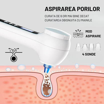 Aparat Profesional pentru Indepartarea punctelor Negre VisionHub®, Perie electrica de curatare faciala 5in1, Afisaj LCD, 3 niveluri de putere, 4 sonde de aspiratie, Indepartarea porilor, Anti-rid, Exfoliere, Demachiant facial, IPX7 Impermeabil