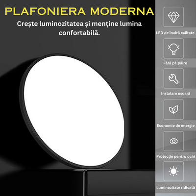 Plafoniera LED Moderna, VisionHub®, Clasa Enegetica A ultra subtire 2cm, pentru interior, in forma rotunda, tri-proof, 38W, lumina alba rece 6500k, diametru 40cm, Negru mat