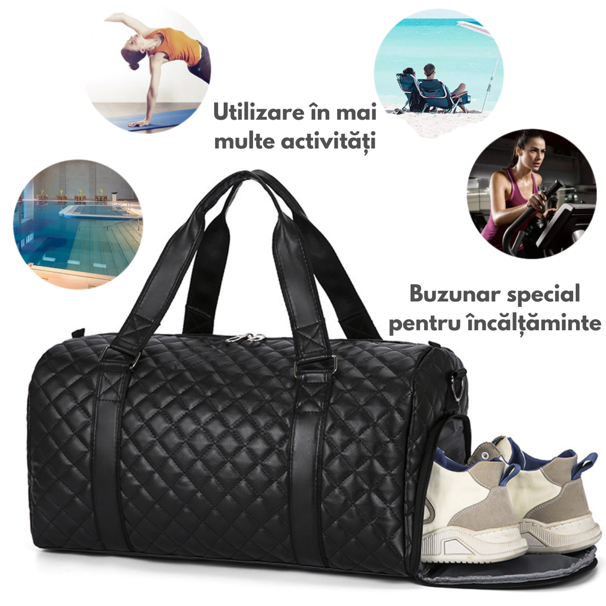 Geanta Smart Business, multifunctionala de Fitness, Sport si Calatorii, Capacitate mare 20L, impermeabila, cu compartiment pentru incaltaminte si buzunar umed-uscat,, ideala pentru sala, inot, yoga, voiaj si calatorii, 42x30x20 cm, Negru