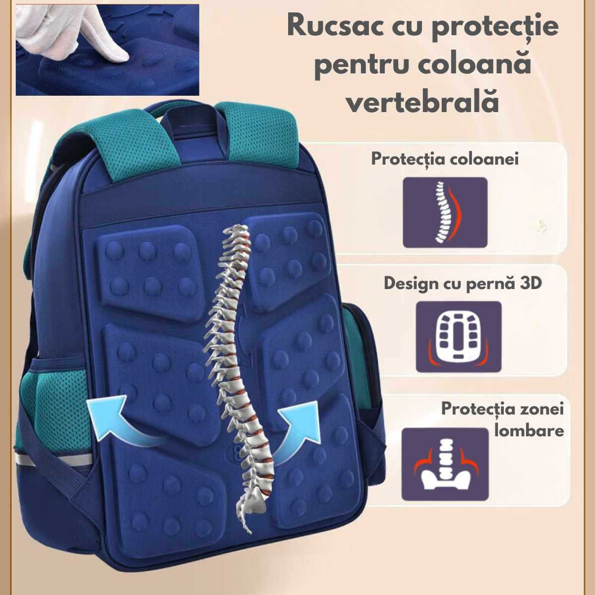 Ghiozdan Scoala, Ergonomic pentru copii - Ultra usor, Compartimente multiple, Rucsac VisionHub®, Antibacterian, Reflectorizant 360°, Capacitate Mare, Protectie Spate si Respirabil, Rezistent la apa, Activitati Zilnice, 42x30x20 cm, Albastru