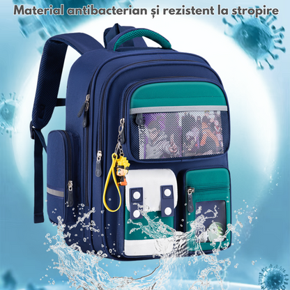 Ghiozdan Scoala, Ergonomic pentru copii - Ultra usor, Compartimente multiple, Rucsac VisionHub®, Antibacterian, Reflectorizant 360°, Capacitate Mare, Protectie Spate si Respirabil, Rezistent la apa, Activitati Zilnice, 42x30x20 cm, Albastru