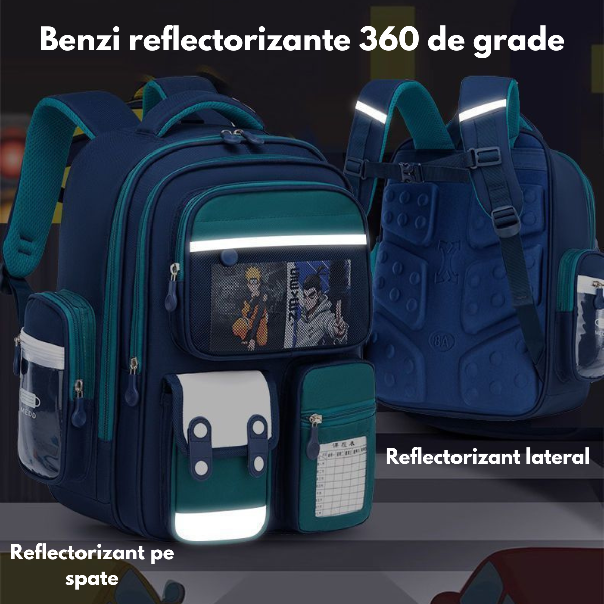 Ghiozdan Scoala, Ergonomic pentru copii - Ultra usor, Compartimente multiple, Rucsac VisionHub®, Antibacterian, Reflectorizant 360°, Capacitate Mare, Protectie Spate si Respirabil, Rezistent la apa, Activitati Zilnice, 42x30x20 cm, Albastru