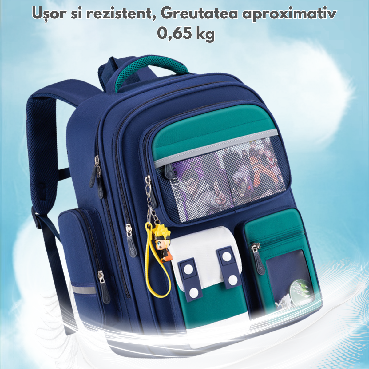 Ghiozdan Scoala, Ergonomic pentru copii - Ultra usor, Compartimente multiple, Rucsac VisionHub®, Antibacterian, Reflectorizant 360°, Capacitate Mare, Protectie Spate si Respirabil, Rezistent la apa, Activitati Zilnice, 42x30x20 cm, Albastru
