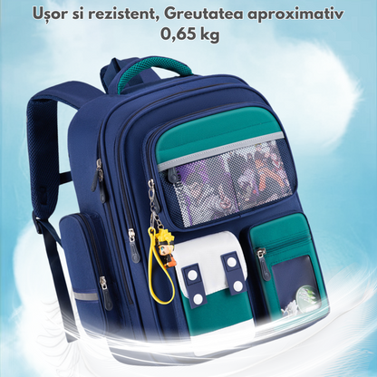 Ghiozdan Scoala, Ergonomic pentru copii - Ultra usor, Compartimente multiple, Rucsac VisionHub®, Antibacterian, Reflectorizant 360°, Capacitate Mare, Protectie Spate si Respirabil, Rezistent la apa, Activitati Zilnice, 42x30x20 cm, Albastru