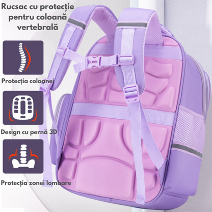 Ghiozdan Scoala, Ergonomic pentru copii - Ultra usor, Compartimente multiple, Rucsac VisionHub®, Antibacterian, Reflectorizant 360°, Capacitate Mare, Protectie Spate si Respirabil, Rezistent la apa, Activitati Zilnice, 42x30x20 cm, Mov