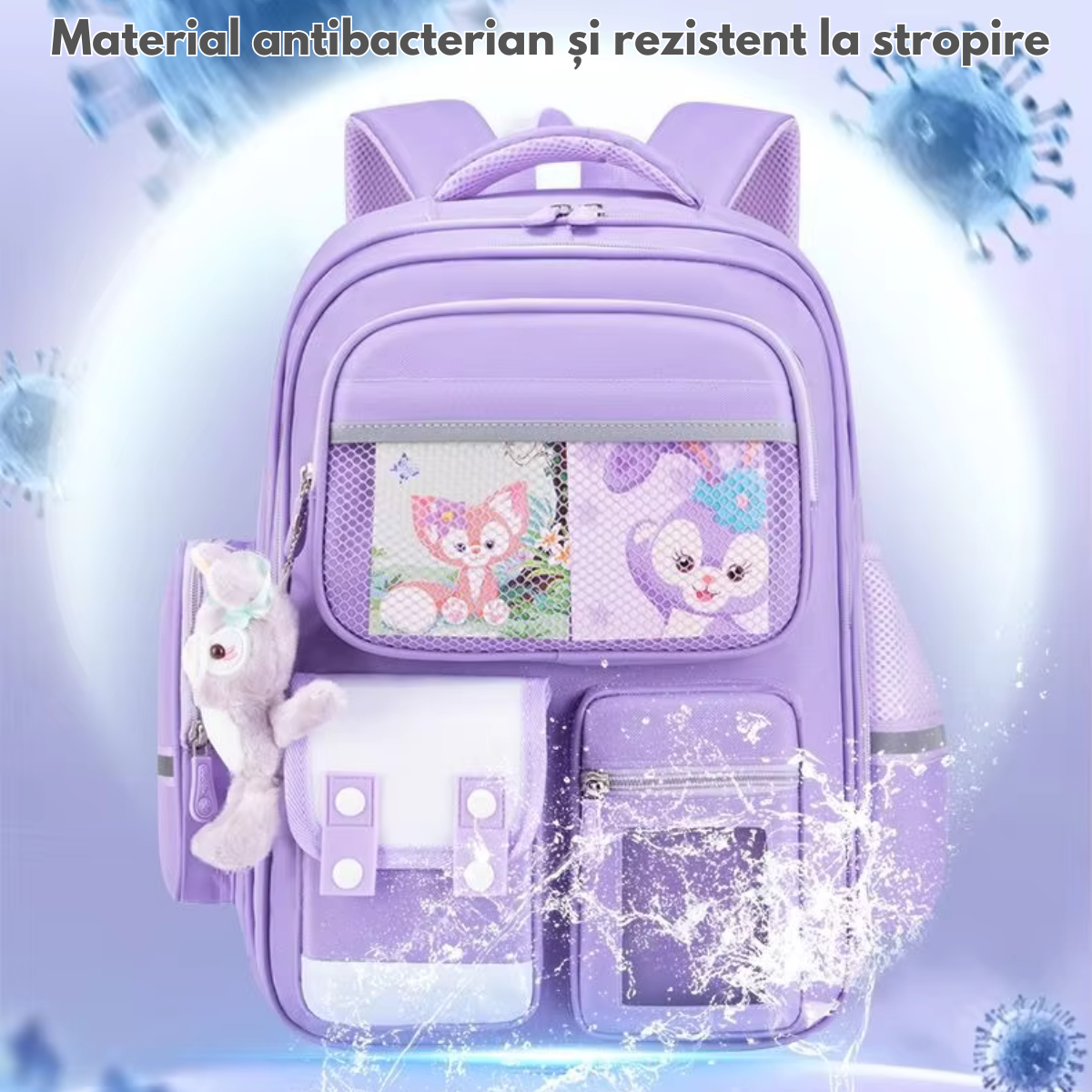 Ghiozdan Scoala, Ergonomic pentru copii - Ultra usor, Compartimente multiple, Rucsac VisionHub®, Antibacterian, Reflectorizant 360°, Capacitate Mare, Protectie Spate si Respirabil, Rezistent la apa, Activitati Zilnice, 42x30x20 cm, Mov