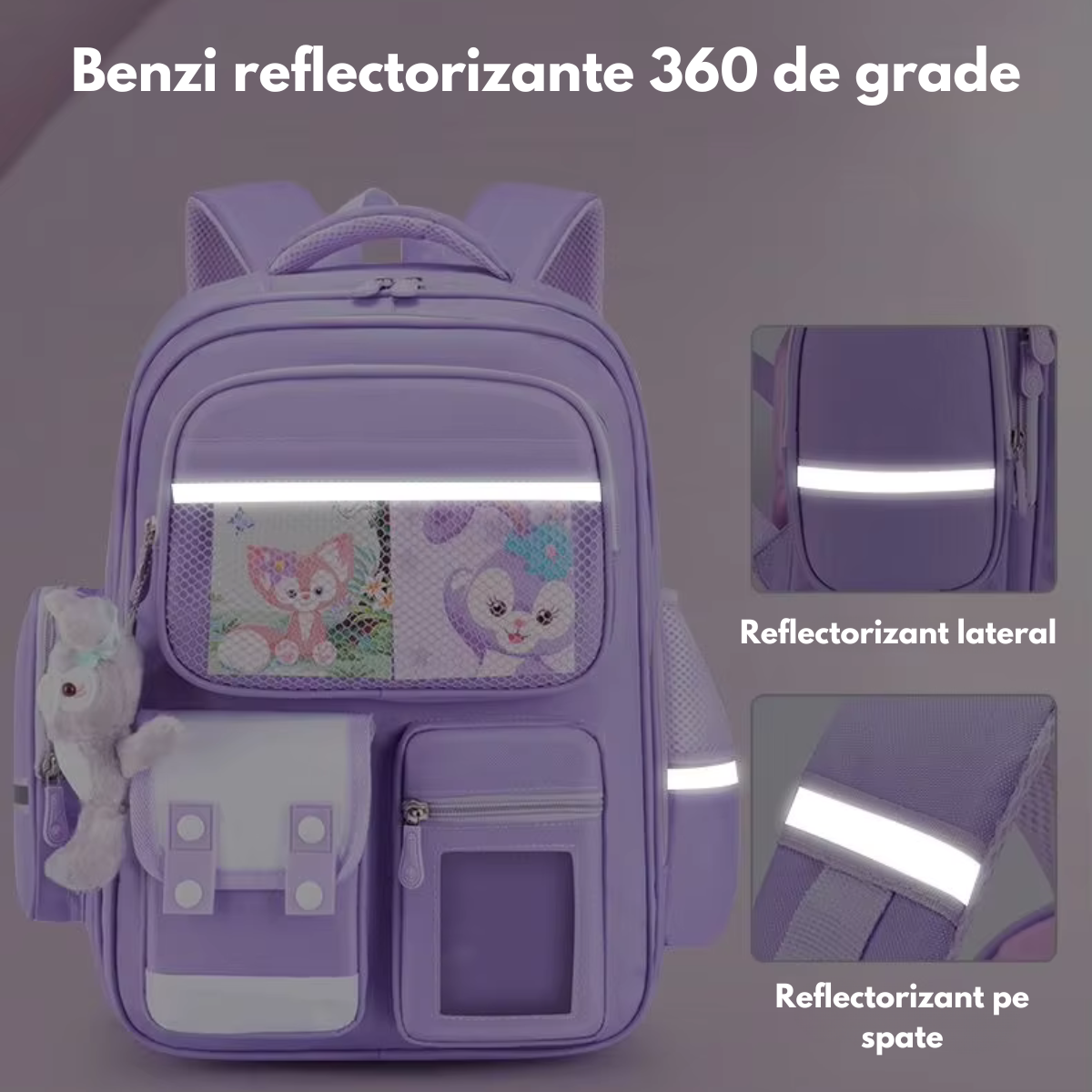 Ghiozdan Scoala, Ergonomic pentru copii - Ultra usor, Compartimente multiple, Rucsac VisionHub®, Antibacterian, Reflectorizant 360°, Capacitate Mare, Protectie Spate si Respirabil, Rezistent la apa, Activitati Zilnice, 42x30x20 cm, Mov
