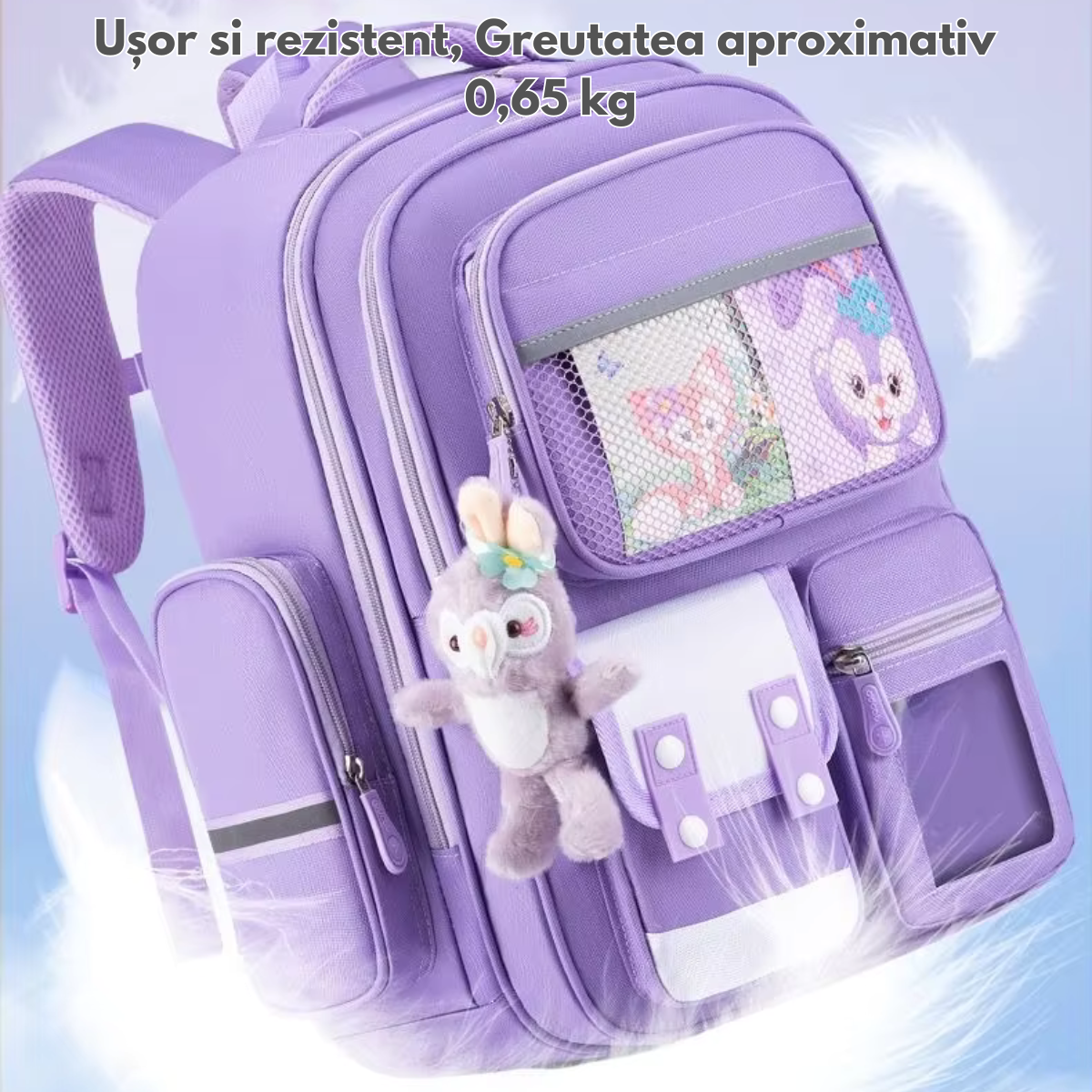Ghiozdan Scoala, Ergonomic pentru copii - Ultra usor, Compartimente multiple, Rucsac VisionHub®, Antibacterian, Reflectorizant 360°, Capacitate Mare, Protectie Spate si Respirabil, Rezistent la apa, Activitati Zilnice, 42x30x20 cm, Mov