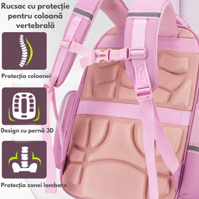 Ghiozdan Scoala, Ergonomic pentru copii - Ultra usor, Compartimente multiple, Rucsac VisionHub®, Antibacterian, Reflectorizant 360°, Capacitate Mare, Protectie Spate si Respirabil, Rezistent la apa, Activitati Zilnice, 42x30x20 cm, Roz