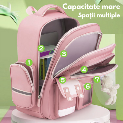 Ghiozdan Scoala, Ergonomic pentru copii - Ultra usor, Compartimente multiple, Rucsac VisionHub®, Antibacterian, Reflectorizant 360°, Capacitate Mare, Protectie Spate si Respirabil, Rezistent la apa, Activitati Zilnice, 42x30x20 cm, Roz