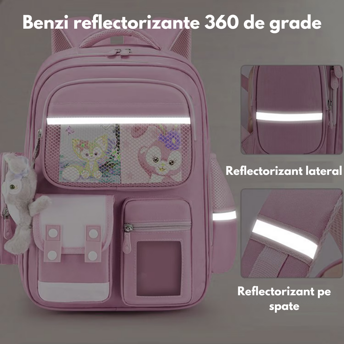 Ghiozdan Scoala, Ergonomic pentru copii - Ultra usor, Compartimente multiple, Rucsac VisionHub®, Antibacterian, Reflectorizant 360°, Capacitate Mare, Protectie Spate si Respirabil, Rezistent la apa, Activitati Zilnice, 42x30x20 cm, Roz