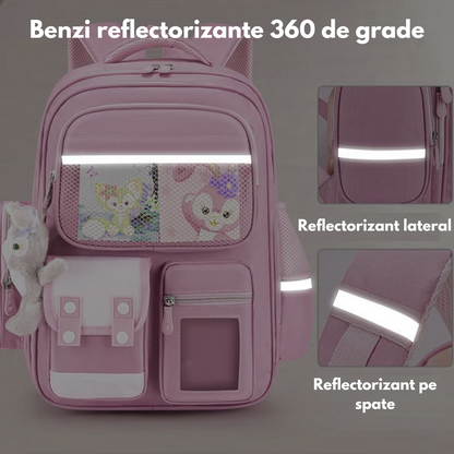 Ghiozdan Scoala, Ergonomic pentru copii - Ultra usor, Compartimente multiple, Rucsac VisionHub®, Antibacterian, Reflectorizant 360°, Capacitate Mare, Protectie Spate si Respirabil, Rezistent la apa, Activitati Zilnice, 42x30x20 cm, Roz