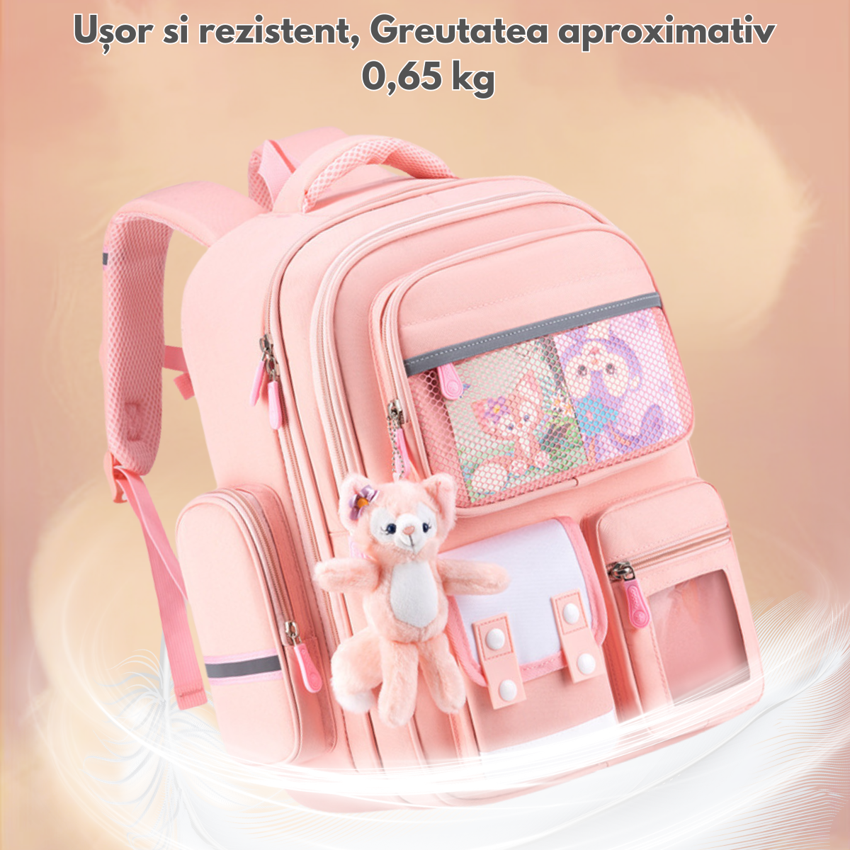 Ghiozdan Scoala, Ergonomic pentru copii - Ultra usor, Compartimente multiple, Rucsac VisionHub®, Antibacterian, Reflectorizant 360°, Capacitate Mare, Protectie Spate si Respirabil, Rezistent la apa, Activitati Zilnice, 42x30x20 cm, Roz
