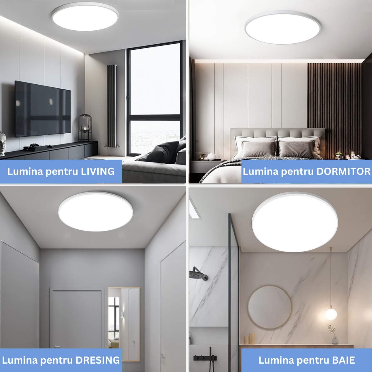 Plafoniera LED Moderna, VisionHub®, Clasa Enegetica A, Ultra subtire 2cm, Aplica pentru interior, in forma rotunda, tri-proof, 38W, 3 Temperaturi de lumina Calda 3000k/ Neutra 4000k/ Rece 6500k, Diametru 40cm, Baie, Dormitor, Bucatarie, Living, Alb