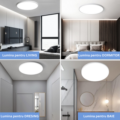 Plafoniera LED Moderna, VisionHub®, Clasa Enegetica A, Ultra subtire 2cm, Aplica pentru interior, in forma rotunda, tri-proof, 38W, 3 Temperaturi de lumina Calda 3000k/ Neutra 4000k/ Rece 6500k, Diametru 40cm, Baie, Dormitor, Bucatarie, Living, Alb