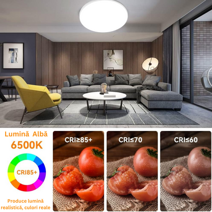Plafoniera LED Moderna, VisionHub®, Clasa Enegetica A, Ultra subtire 2cm, Aplica pentru interior, in forma rotunda, tri-proof, 38W, 3 Temperaturi de lumina Calda 3000k/ Neutra 4000k/ Rece 6500k, Diametru 40cm, Baie, Dormitor, Bucatarie, Living, Alb