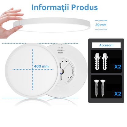 Plafoniera LED Moderna, VisionHub®, Clasa Enegetica A, Ultra subtire 2cm, Aplica pentru interior, in forma rotunda, tri-proof, 38W, 3 Temperaturi de lumina Calda 3000k/ Neutra 4000k/ Rece 6500k, Diametru 40cm, Baie, Dormitor, Bucatarie, Living, Alb