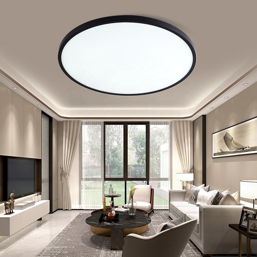 Plafoniera LED Moderna, VisionHub®, Clasa Enegetica A, Ultra subtire 2cm, Aplica pentru interior, in forma rotunda, tri-proof, 38W, 3 Temperaturi de lumina Calda3000k/ Neutra4000k/ Rece6500k, Diametru 40cm, Baie, Dormitor, Bucatarie, Living, Negru