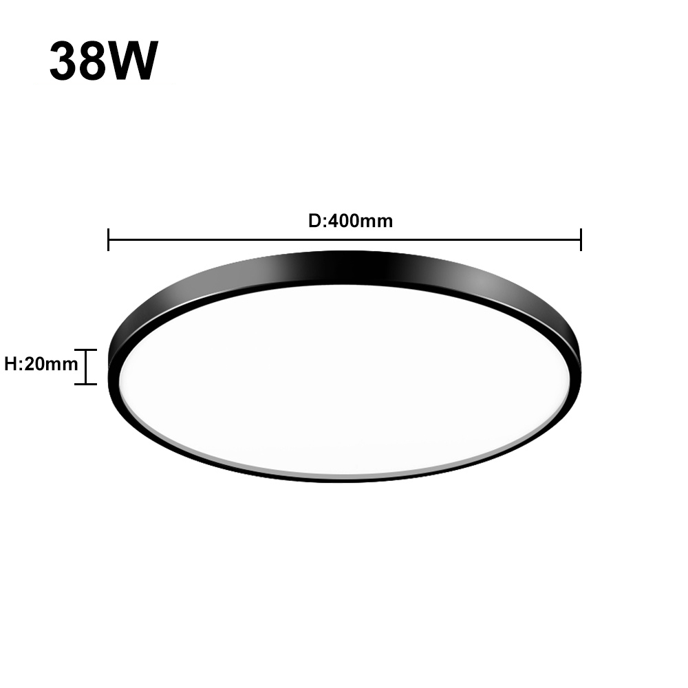 Plafoniera LED Moderna, VisionHub®, Clasa Enegetica A, Ultra subtire 2cm, Aplica pentru interior, in forma rotunda, tri-proof, 38W, 3 Temperaturi de lumina Calda3000k/ Neutra4000k/ Rece6500k, Diametru 40cm, Baie, Dormitor, Bucatarie, Living, Negru