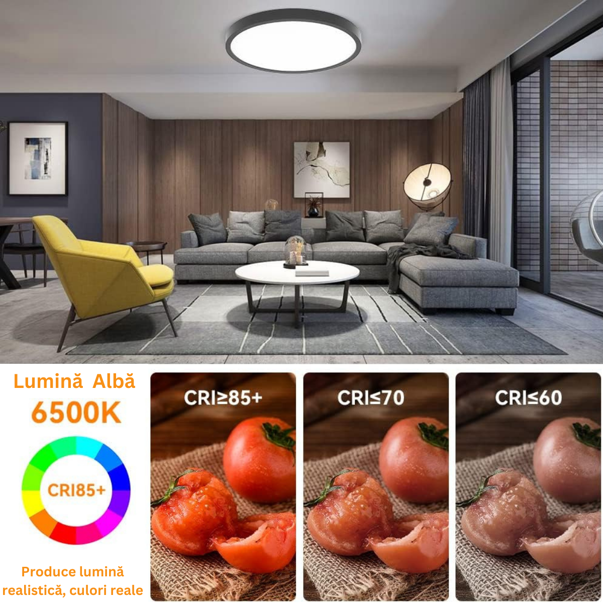 Plafoniera LED Moderna, VisionHub®, Clasa Enegetica A, Ultra subtire 2cm, Aplica pentru interior, in forma rotunda, tri-proof, 38W, 3 Temperaturi de lumina Calda3000k/ Neutra4000k/ Rece6500k, Diametru 40cm, Baie, Dormitor, Bucatarie, Living, Negru