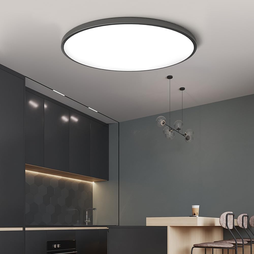Plafoniera LED Moderna, VisionHub®, Clasa Enegetica A, Ultra subtire 2cm, Aplica pentru interior, in forma rotunda, tri-proof, 38W, 3 Temperaturi de lumina Calda3000k/ Neutra4000k/ Rece6500k, Diametru 40cm, Baie, Dormitor, Bucatarie, Living, Negru