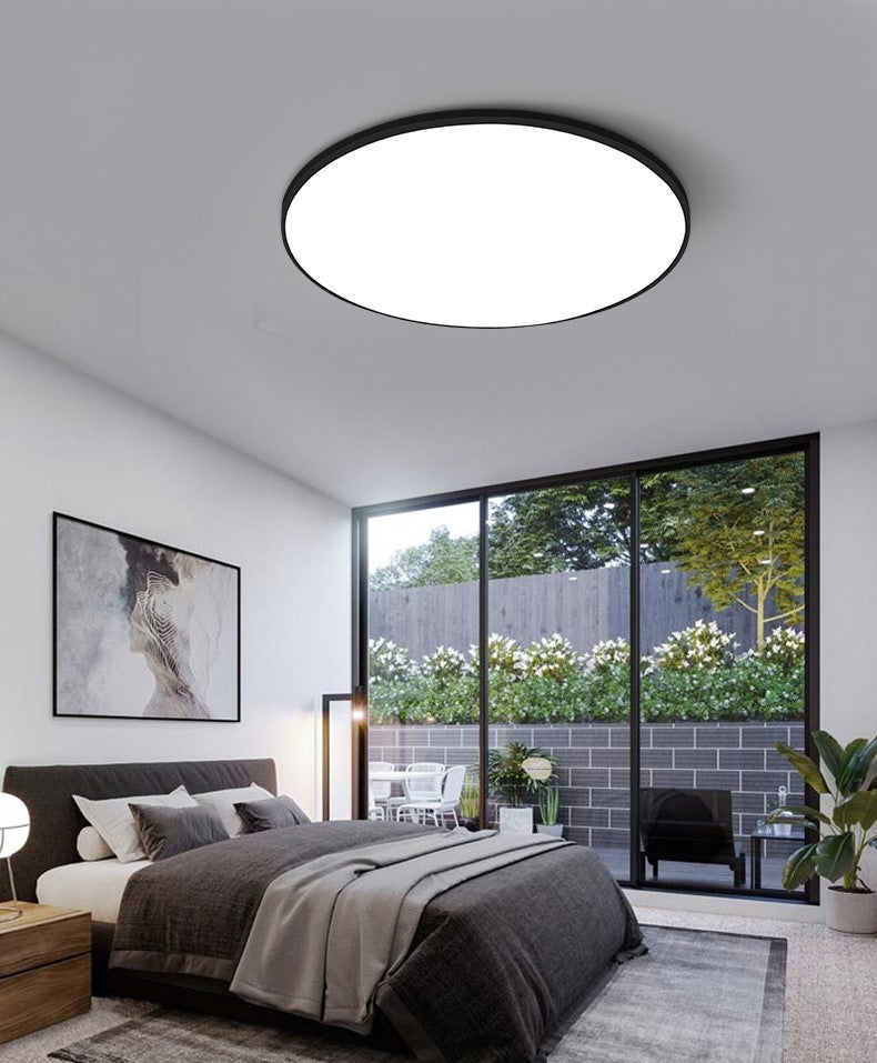 Plafoniera LED Moderna, VisionHub®, Clasa Enegetica A, Ultra subtire 2cm, Aplica pentru interior, in forma rotunda, tri-proof, 38W, 3 Temperaturi de lumina Calda3000k/ Neutra4000k/ Rece6500k, Diametru 40cm, Baie, Dormitor, Bucatarie, Living, Negru