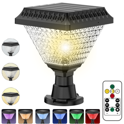 Lumina Solara de Gradina pentru Stalpi / Gard - LED cu 6 culori RGB si 3 moduri de iluminare Neutru/Cald/Rece, Rezistenta la Apa si Intemperii IP65, Panou Fotovoltaic de Inalta Eficienta, Iluminare Automata, Baterie 1800mAh, Ideala pentru Exterior