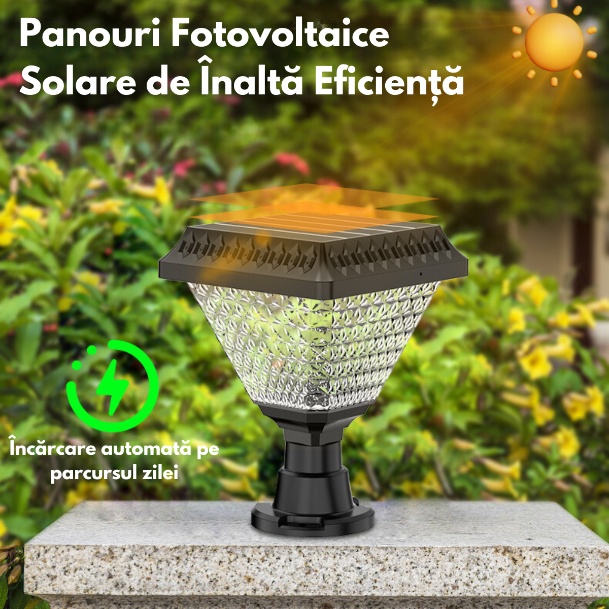Lumina Solara de Gradina pentru Stalpi / Gard - LED cu 6 culori RGB si 3 moduri de iluminare Neutru/Cald/Rece, Rezistenta la Apa si Intemperii IP65, Panou Fotovoltaic de Inalta Eficienta, Iluminare Automata, Baterie 1800mAh, Ideala pentru Exterior