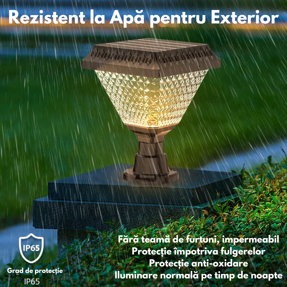 Lumina Solara de Gradina pentru Stalpi / Gard - LED cu 6 culori RGB si 3 moduri de iluminare Neutru/Cald/Rece, Rezistenta la Apa si Intemperii IP65, Panou Fotovoltaic de Inalta Eficienta, Iluminare Automata, Baterie 1800mAh, Ideala pentru Exterior