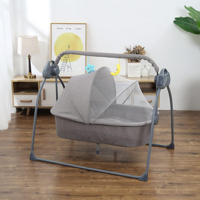 Patut Electric pentru Bebelusi cu Functie de Leganare Automata, 5 Viteze Ajustabile cu telecomanda, Temporizator Inteligent 8-60 Min, Redare Muzica prin Bluetooth si USB, Plasa Anti-Insecte Detasabila, Centura de Siguranta in 3 Puncte, Pliabil, Gri