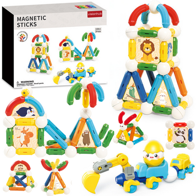 Set Jucarii Magnetice de Constructie pentru Copii, 110 Piese STEM Educationale, Dezvoltare Creativitate si Imaginatie, Conexiuni Magnetice Puternice, Numeroase Posibilitati de Construit, Jucarii Interactive pentru Baieti si Fete 3+ ani, Ideal pentru Cadou
