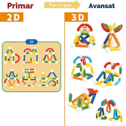 Set Jucarii Magnetice de Constructie pentru Copii, 110 Piese STEM Educationale, Dezvoltare Creativitate si Imaginatie, Conexiuni Magnetice Puternice, Numeroase Posibilitati de Construit, Jucarii Interactive pentru Baieti si Fete 3+ ani, Ideal pentru Cadou