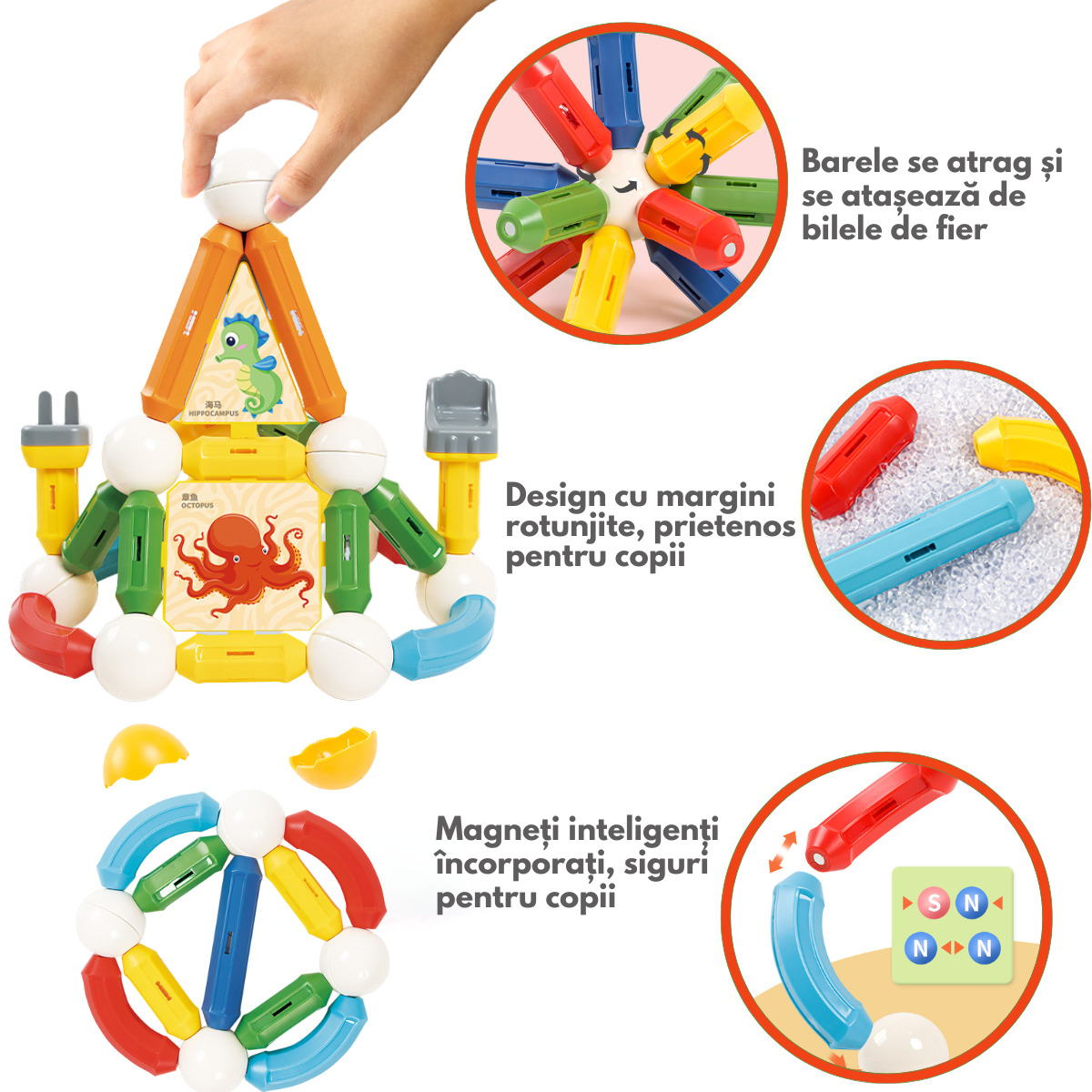 Set Jucarii Magnetice de Constructie pentru Copii, 110 Piese STEM Educationale, Dezvoltare Creativitate si Imaginatie, Conexiuni Magnetice Puternice, Numeroase Posibilitati de Construit, Jucarii Interactive pentru Baieti si Fete 3+ ani, Ideal pentru Cadou