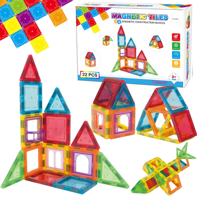 Set de Constructie, Magnetic Tiles 3D, 22 Piese colorate, Jucarie Creativa si Educationala STEM VisionHub®, multiple forme de constructie, Dezvoltarea Abilitatilor Motrice si a Imaginatiei, Multicolor