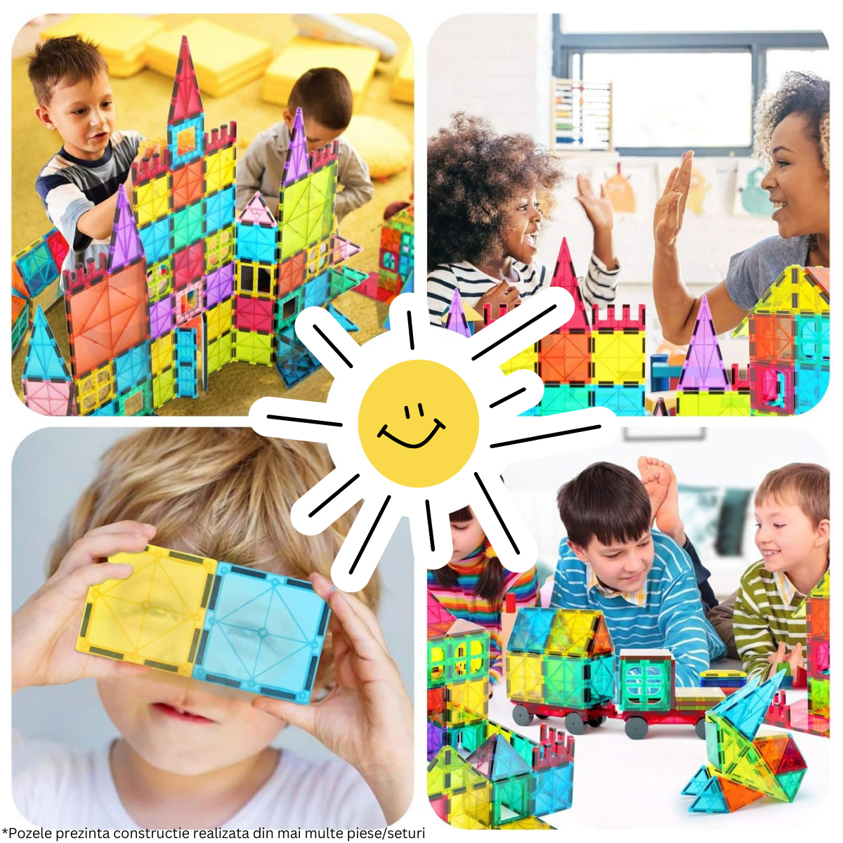 Set de Constructie, Magnetic Tiles 3D, 22 Piese colorate, Jucarie Creativa si Educationala STEM VisionHub®, multiple forme de constructie, Dezvoltarea Abilitatilor Motrice si a Imaginatiei, Multicolor