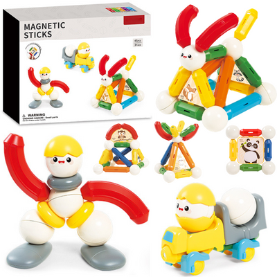 Set de Constructie Magnetic pentru Copii, 45 Piese STEM Educationale si Distractive, Dezvoltare Creativitate si Imaginatie, Conexiuni Magnetice Puternice, Numeroase Posibilitati de Construit, Jucarii Interactive Magnetic Tiles pentru Baieti si Fete 3+ani