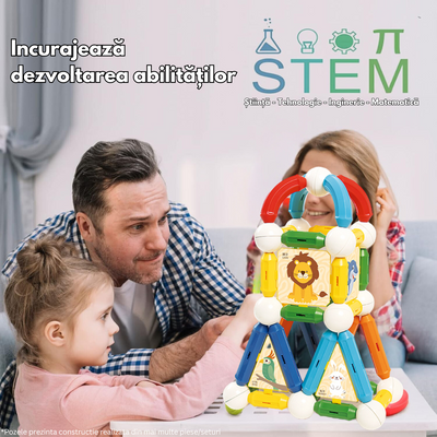 Set de Constructie Magnetic pentru Copii, 45 Piese STEM Educationale si Distractive, Dezvoltare Creativitate si Imaginatie, Conexiuni Magnetice Puternice, Numeroase Posibilitati de Construit, Jucarii Interactive Magnetic Tiles pentru Baieti si Fete 3+ani