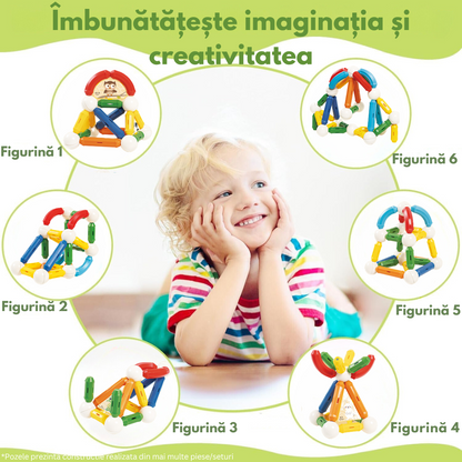 Set de Constructie Magnetic pentru Copii, 45 Piese STEM Educationale si Distractive, Dezvoltare Creativitate si Imaginatie, Conexiuni Magnetice Puternice, Numeroase Posibilitati de Construit, Jucarii Interactive Magnetic Tiles pentru Baieti si Fete 3+ani