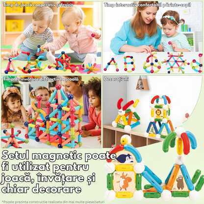 Set de Constructie Magnetic pentru Copii, 45 Piese STEM Educationale si Distractive, Dezvoltare Creativitate si Imaginatie, Conexiuni Magnetice Puternice, Numeroase Posibilitati de Construit, Jucarii Interactive Magnetic Tiles pentru Baieti si Fete 3+ani