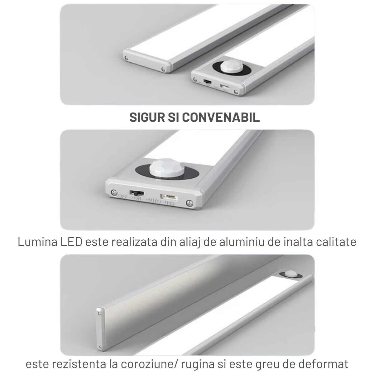Lampa LED inteligenta cu senzor de miscare, VisionHub®, Corp de iluminat reincarcabil prin USB, fara fir, portabila, baterie incorporata, cu suport magnetic, pentru dressing, dulap de bucatarie, baie, hol, scari, lungime 80 cm, argintiu/lumina calda 3500K