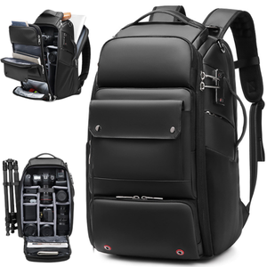 Rucsac Foto - Multifunctional, Geanta pentru Camere Profesionale DSLR - Mirrorless, Camera Sport, Drona, Suport Trepied, obiective si accesorii, cu cifru anti-furt, Spatiu pentru Laptop, Ghiozdan Impermeabil, Buzunare multiple, Capacitate mare, 48x31x22CM
