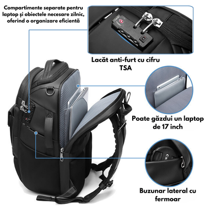 Rucsac Foto - Multifunctional, Geanta pentru Camere Profesionale DSLR - Mirrorless, Camera Sport, Drona, Suport Trepied, obiective si accesorii, cu cifru anti-furt, Spatiu pentru Laptop, Ghiozdan Impermeabil, Buzunare multiple, Capacitate mare, 48x31x22CM