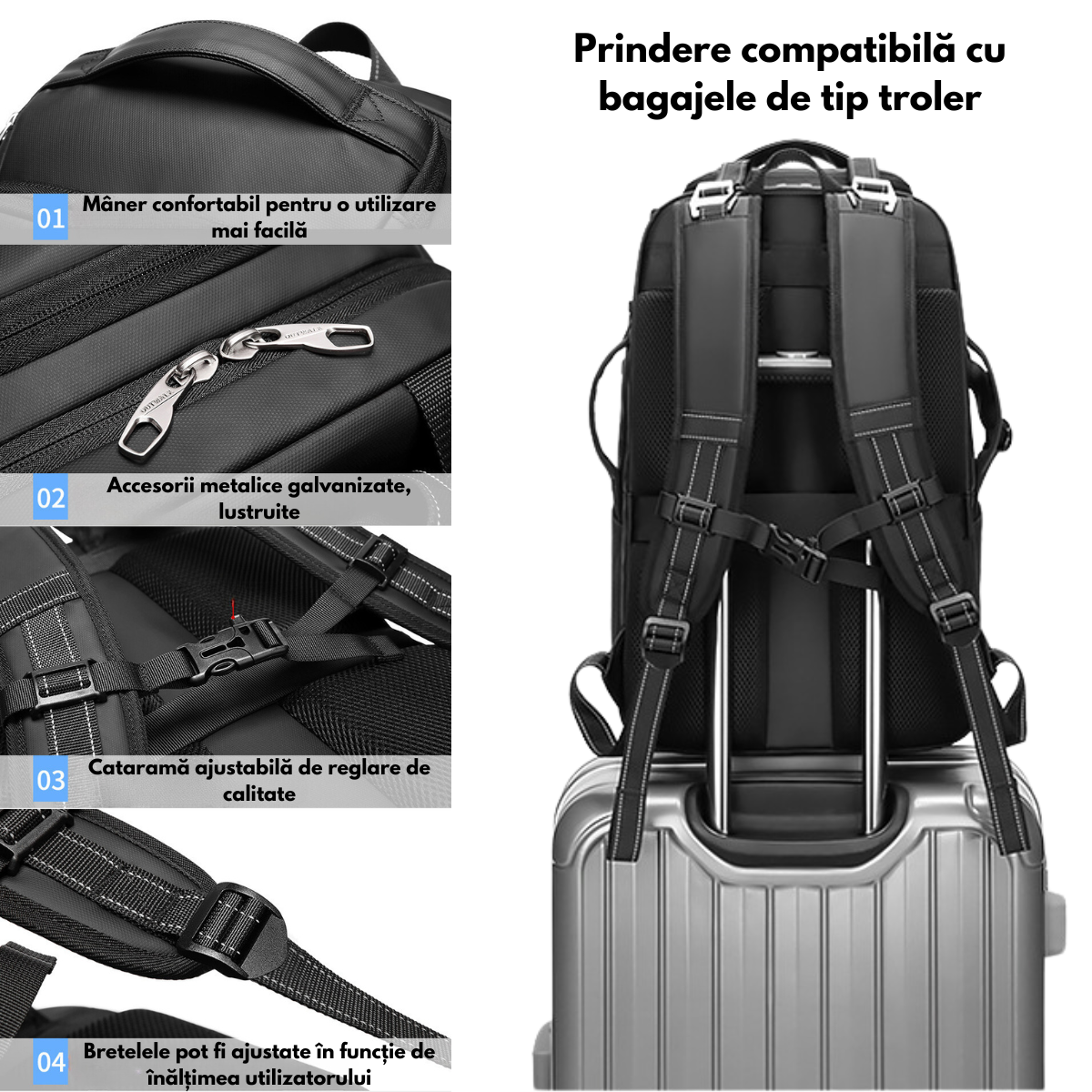 Rucsac Foto - Multifunctional, Geanta pentru Camere Profesionale DSLR - Mirrorless, Camera Sport, Drona, Suport Trepied, obiective si accesorii, cu cifru anti-furt, Spatiu pentru Laptop, Ghiozdan Impermeabil, Buzunare multiple, Capacitate mare, 48x31x22CM