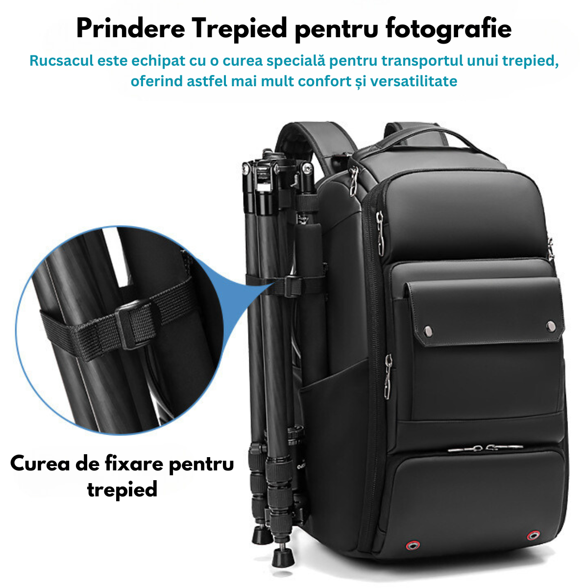 Rucsac Foto - Multifunctional, Geanta pentru Camere Profesionale DSLR - Mirrorless, Camera Sport, Drona, Suport Trepied, obiective si accesorii, cu cifru anti-furt, Spatiu pentru Laptop, Ghiozdan Impermeabil, Buzunare multiple, Capacitate mare, 48x31x22CM