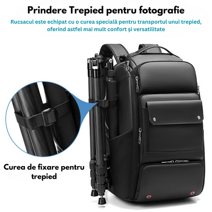 Rucsac Foto - Multifunctional, Geanta pentru Camere Profesionale DSLR - Mirrorless, Camera Sport, Drona, Suport Trepied, obiective si accesorii, cu cifru anti-furt, Spatiu pentru Laptop, Ghiozdan Impermeabil, Buzunare multiple, Capacitate mare, 48x31x22CM